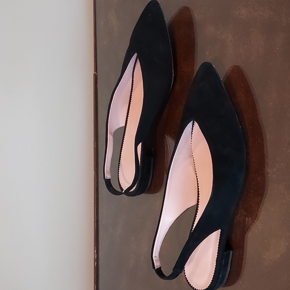 J Crew Womens Black Suede Slingback Flats 7.5